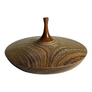 Mid-Century Hand Turned Weed Pot Elm Wood Vase For Sale