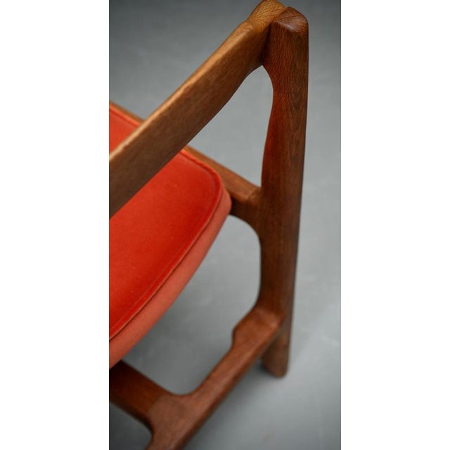 Orange Vintage Dining Chairs in Oak and Velvet by Guillerme Et Chambron, France, 1960, Set of 2 For Sale - Image 8 of 13