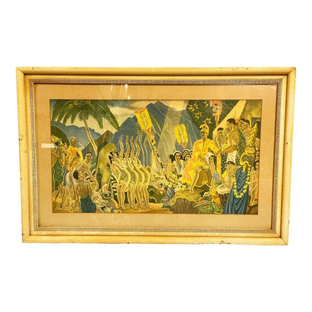 Late 20th Century Eugen Savage "Pomp and Circumstance" Lurline Matson Lines Print in Bamboo Frame For Sale