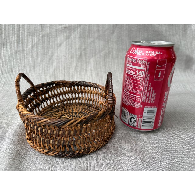 Wood Small Vintage Woven Wicker Basket For Sale - Image 7 of 15