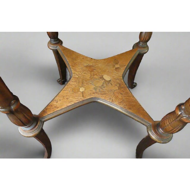 Wood Stunning Emile Galle Quatrefoil 2 Tier Marquetry Art Nouveau Lamp Table For Sale - Image 7 of 12