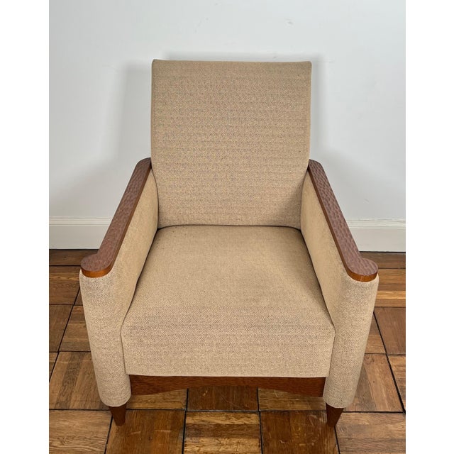 1980s Pair of armchairs in gilded wood and speckled fabric For Sale - Image 4 of 12