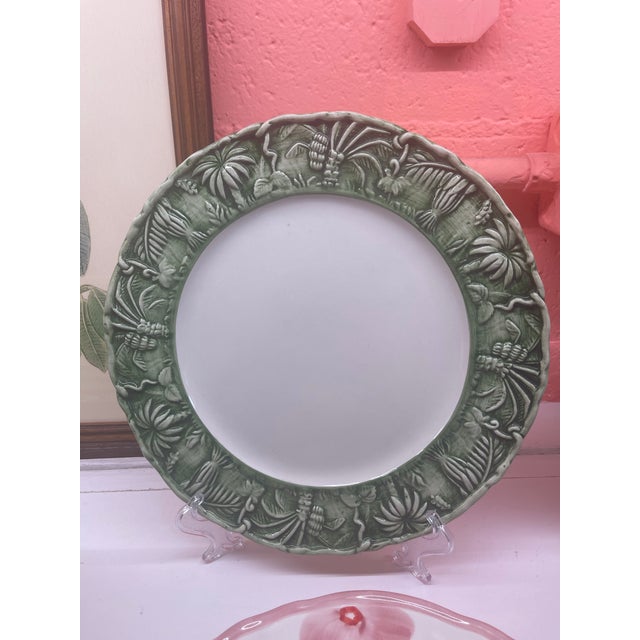 Handmade Italian Ceramic Plate With Tropical Relief Rim in Sage Green For Sale - Image 4 of 4