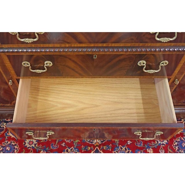 1980s Councill Craftsman Inlaid Regency Style China Cabinet Bookcase Breakfront For Sale - Image 14 of 18