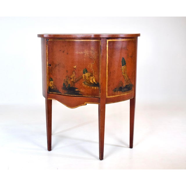 Georgian Chinoiserie Red Lacquered Demi-Lune Cabinet For Sale - Image 4 of 16