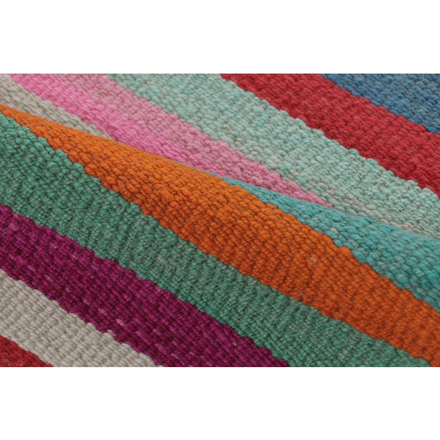 Vintage Peruvian Square Kilim, Vibrant Polychromatic Stripes - Rug & Kilim For Sale In New York - Image 6 of 7