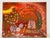 Abstract mixed media painting on stretched canvas Magic Garden at Sunset with 3 Hedgehogs collecting mushrooms.signed by...