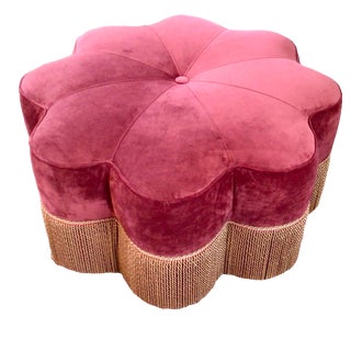1990s Custom Star Shaped Ottoman in Cotton Velvet With Samuel & Sons Tassel Rope Trim For Sale