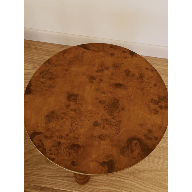 Traditional Late 20th Century Burlwood Drink Table With Turned Legs and Brass Bound Top For Sale - Image 3 of 4