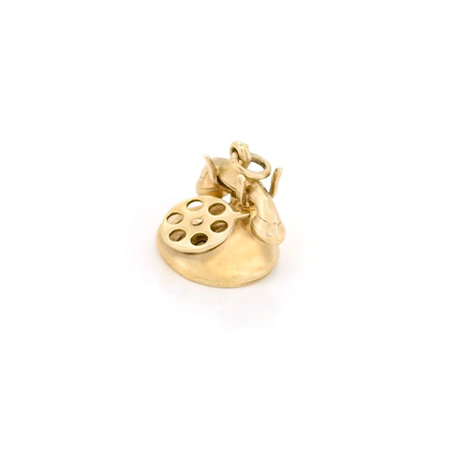 Mid-Century Modern 1960s Vintage 14k Articulating Rotary Dial Telephone Charm, I Love U For Sale - Image 3 of 7