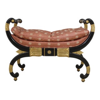 Baker Neoclassical Ebonized & Gold Bench For Sale