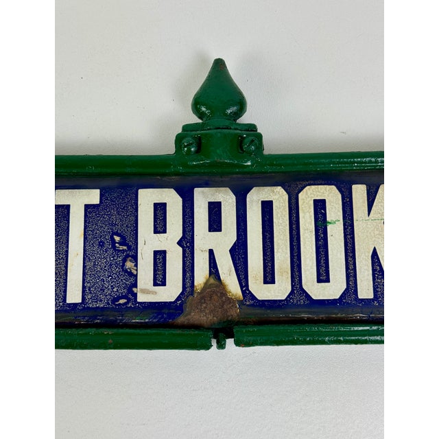 Early 20th Century Double Sided Porcelain Enamel Street Sign in Cast Iron Ornate Frame For Sale - Image 10 of 11