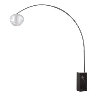 Iconic 95" Arc Lamp - Black Nickel, Mid Century Floor Lamp, White Satin Shade, Marble Base, Dimmable For Sale