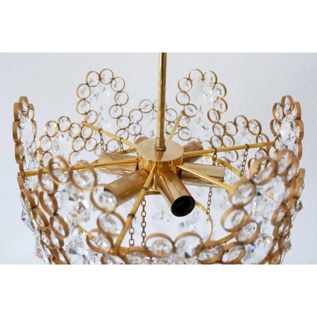 Gilt Brass Facet Cut Crystal Glass Chandelier from Palwa, 1970s For Sale - Image 12 of 15