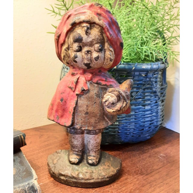 Red Hubley Doorstop Little Red Riding Hood Cast Iron Grace Drayton Fairy Tale For Sale - Image 8 of 10