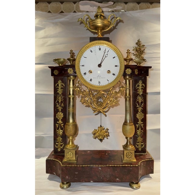 Early 19th Century French Bronze & Red Marble Portico Mantel Clock by Lucin a Paris For Sale - Image 9 of 12