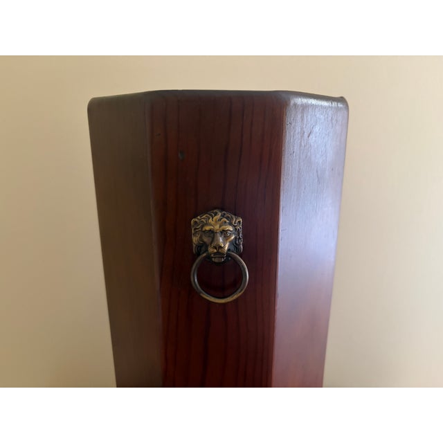 Mid-Century Octagonal Wood Umbrella Stand With Brass Lion-Head Ring Handles For Sale In South Bend - Image 6 of 10