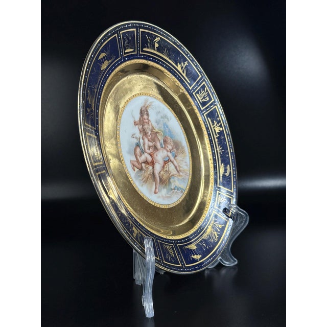 Putti Allegory with Raised Gold and Cobalt Border from Befos For Sale - Image 5 of 9