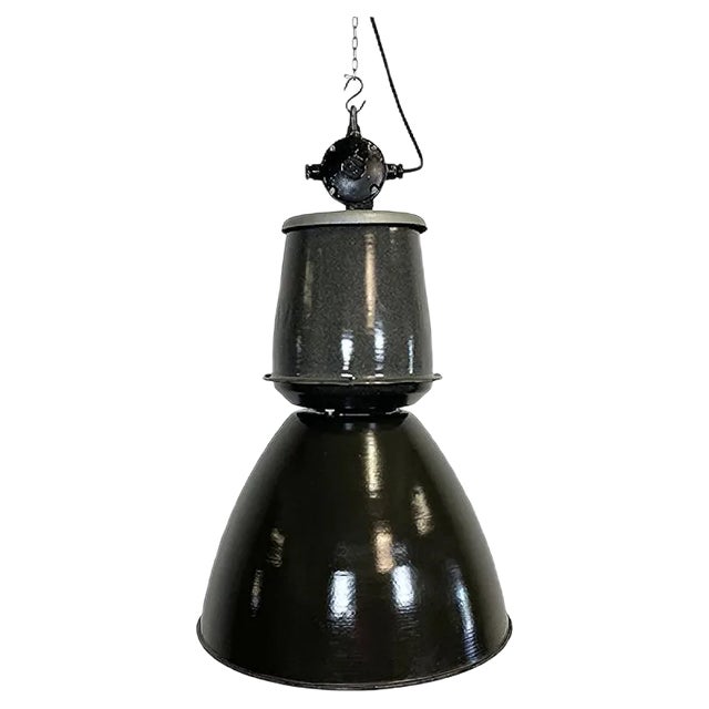 Large Industrial Black Enamel Lamp from Elektrosvit, 1960s For Sale