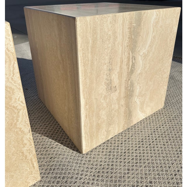 Travertine Cube Coffee Table or Side Tables Italian - Pair For Sale - Image 9 of 9