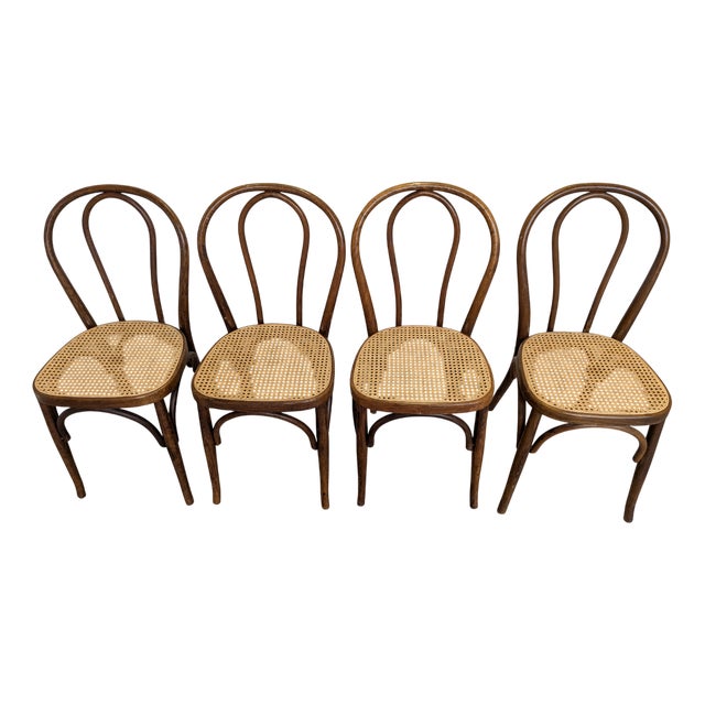 Vintage Dining Chairs with Bentwood Cane Seat, 1970s, Set of 4 For Sale