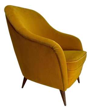 Mid-Century Italian Velvet Armchair in the style of Gio Ponti Style, 1950s