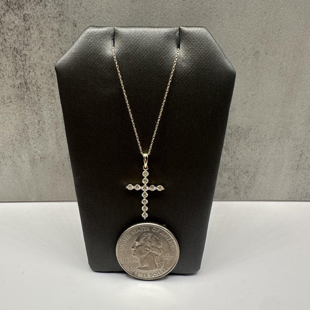 Natural Diamond Cross Necklace in 10kt Yellow Gold – 0.45ctw, 18in, New For Sale - Image 4 of 5