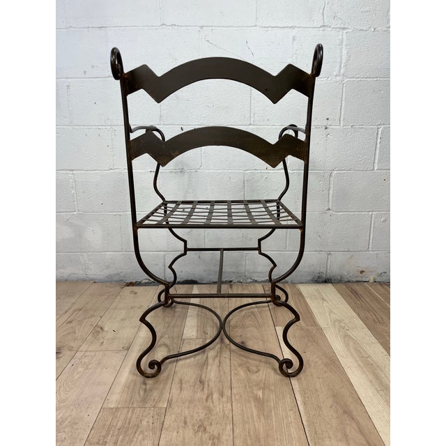 John Salterini Vintage Wrought Iron Curule Armchair With Sculptural Scrollwork For Sale - Image 4 of 11