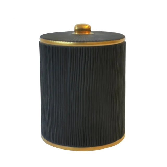 An Italian porcelain vanity bathroom vessel box in a matte dark charcoal grey and 24kt gold accent, made exclusively for...