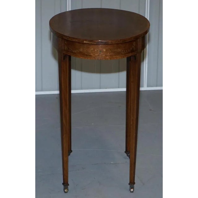 Victorian Sheraton Inlaid Oval Side Table in Walnut For Sale - Image 13 of 18