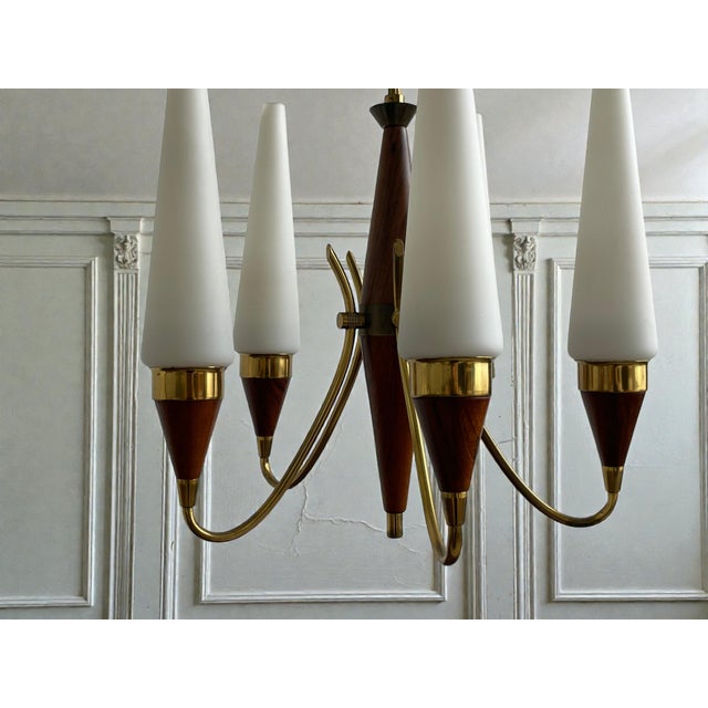 Danish Modern Teak and Brass Chandelier by Bent Karlby for Lyfa, Denmark, 1960s For Sale - Image 12 of 13