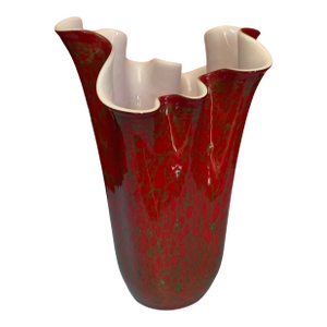 Large Red Art Glass Handkerchief Vase