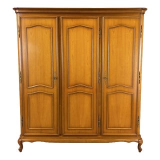 Vintage French Louis XVI Style Carved 3-Door Armoire For Sale