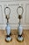 Metal Vintage Pale Blue Opaline Glass & Brass Palm Leaf Table Lamps - a Pair For Sale - Image 7 of 8