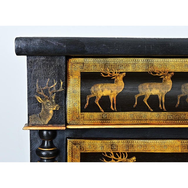 Wood English Vintage Painted Chest with Deer Decoupage For Sale - Image 7 of 12