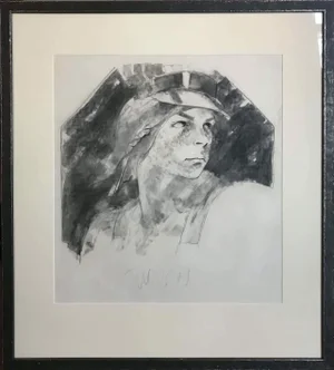 Late 20th Century "Young Man in Hat" "Young Man in Hat" - Portrait Drawing of a Boy by George Dureau, Framed