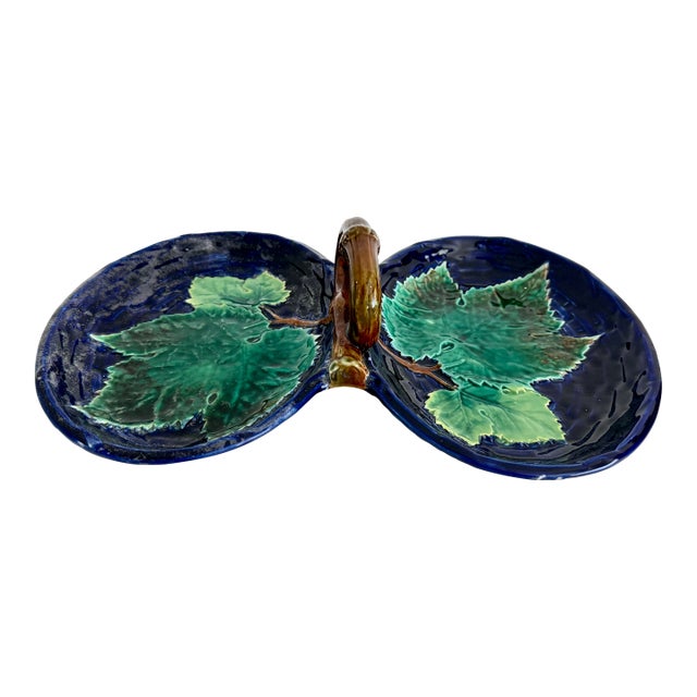 Antique 19th C George Jones & Sons English Majolica Divided Serving Dish For Sale