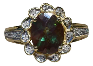 The Aronia: Ladies 14K Gold Cocktail Ring set with 1.75 CT Labradorite and Diamond Halo