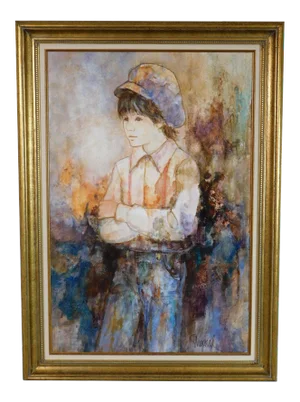 Richard Shepard Oil Painting of Boy Wearing a Newsboy Cap Signed