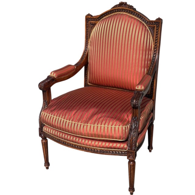Minton-Spidell Regency Style Minton Spidell Mahogany Fauteuil Arm Chair W Down Cushion - 1 of 2 For Sale - Image 4 of 5