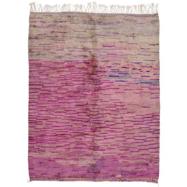 Pink Abstract Berber Moroccan Rug - 09'04 X 11'07 For Sale - Image 9 of 9
