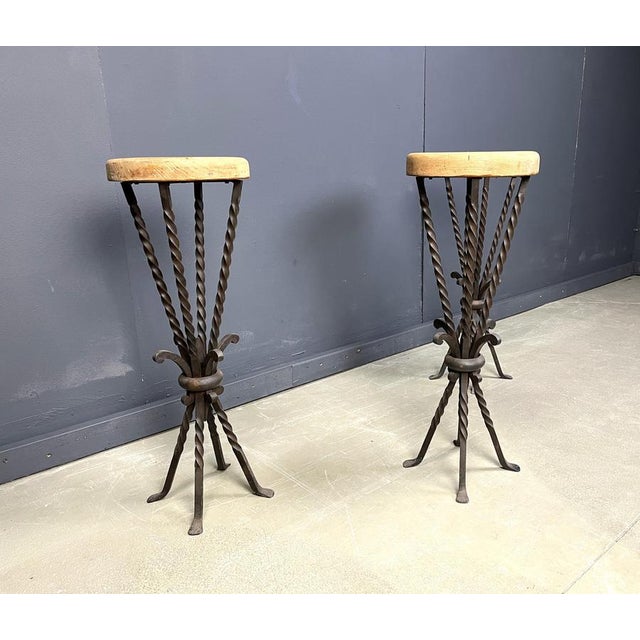 Vintage French Wrought Iron Bar Stools, 1960s, Set of 3 For Sale - Image 10 of 13