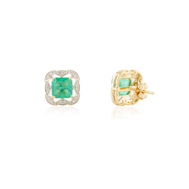 Metal 3.18 Ct Emerald & Diamond Statement Stud - a Pair For Sale - Image 7 of 11
