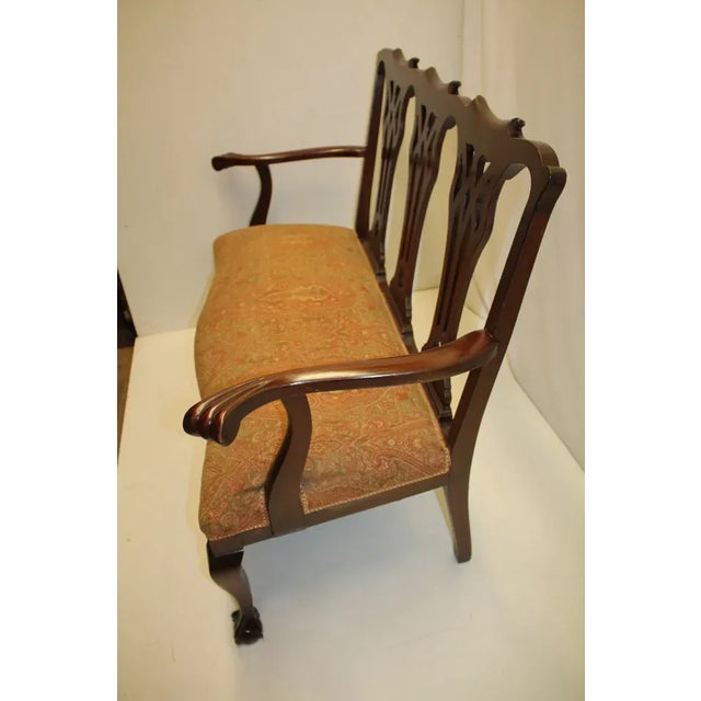Chippendale Circa 1920s English Chippendale Mahogany Settee Loveseat With Claw Foot For Sale - Image 3 of 7
