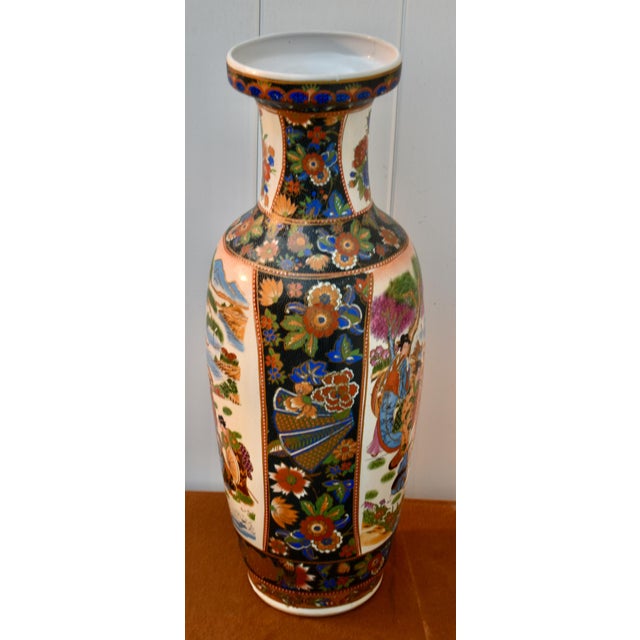 Vintage Chinese Satsuma Style Porcelain Vase Large Geisha Floral Motif 23" For Sale - Image 16 of 18