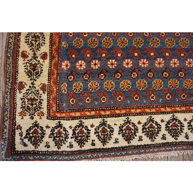 Formidable Royal Blue Background With Linear Rows of Flowers Houndstooth Pattern Antique Persian Rug For Sale In New York - Image 6 of 7