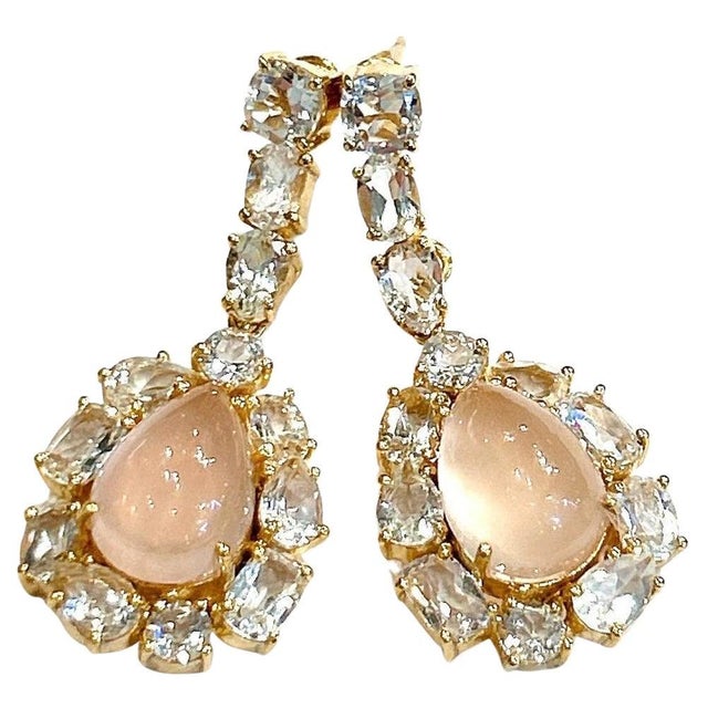 Bochic "Capri" Pink Quartz & White Topaz Earrings Set In 18K Gold & Silver For Sale - Image 15 of 18