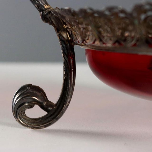 Silver and Garnet Red Glass Stand For Sale - Image 6 of 7