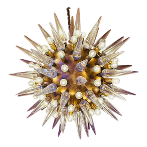 Mid Century Murano Glass Spike Sputnik Chandelier, Brass Globe, 1960s Lighting