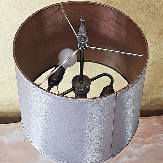 Vintage Neoclassical Metal Column Table Lamp With Double Pull Chains For Sale - Image 17 of 18